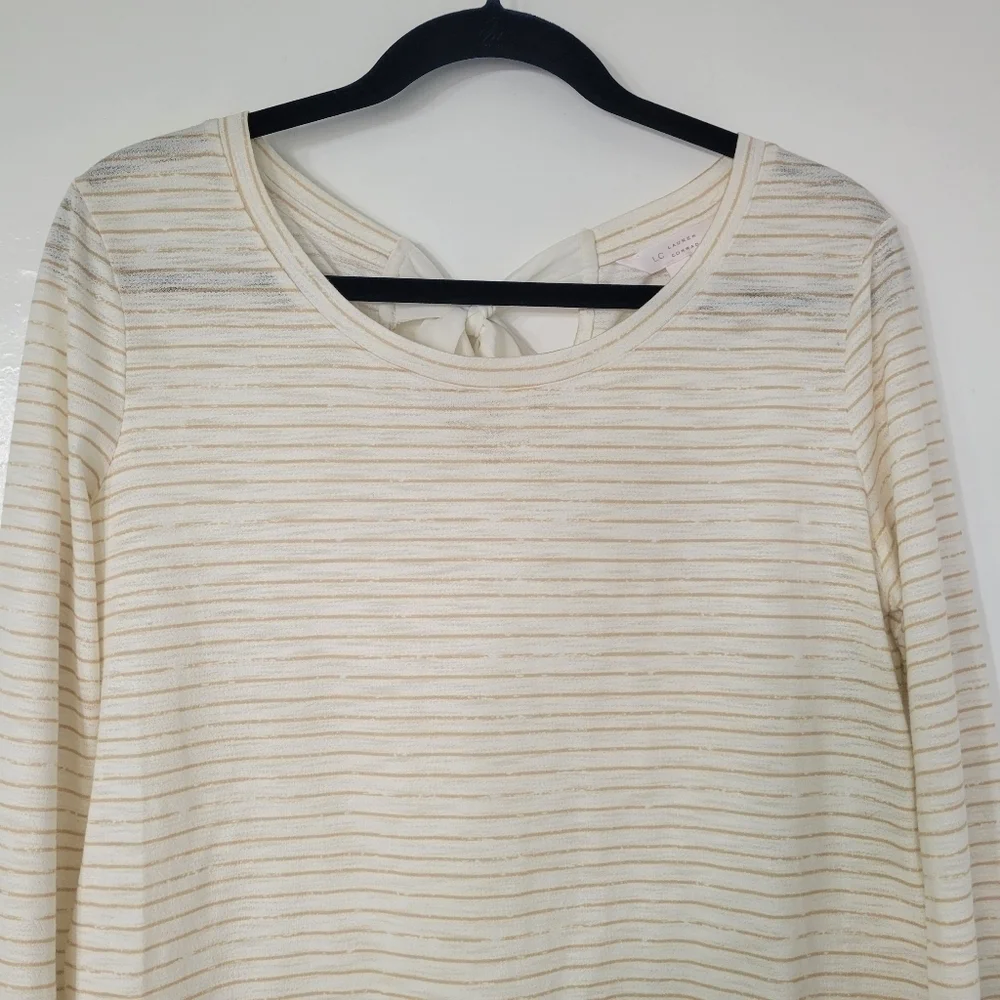 LC Lauren Conrad Cream & Tan Lace Hem Tunic Size Medium - Picture 4 of 10